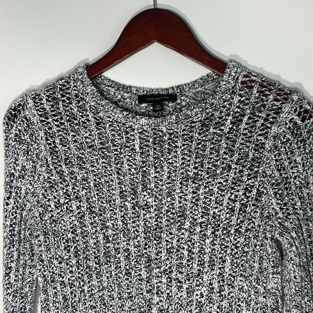 Ann Taylor Marled women Sweater Long Sleeve Black White Knit Pullover Size XS - Picture 2 of 10